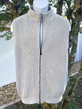 Tyler Böe Full Zip Knit Sweater Vest Beige Cotton Blend Size L